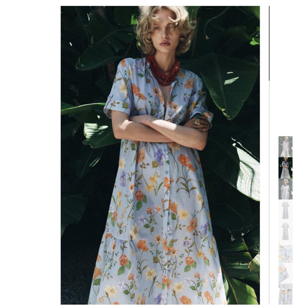 ZARA floral print dress 2183/073 blue dress Size M NEW WITH TAG!